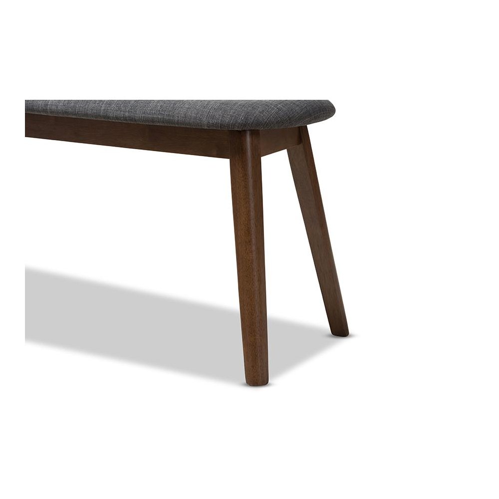 Dark Grey Fabric Upholstered Walnut Finished Wood Bench