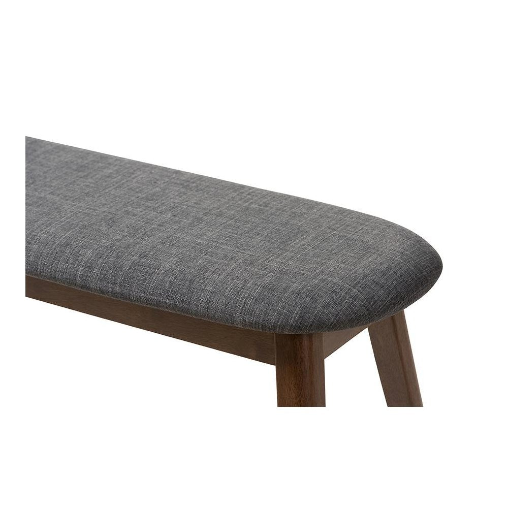 Dark Grey Fabric Upholstered Walnut Finished Wood Bench