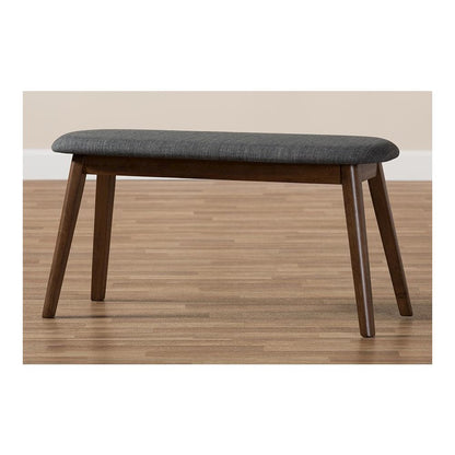 Dark Grey Fabric Upholstered Walnut Finished Wood Bench