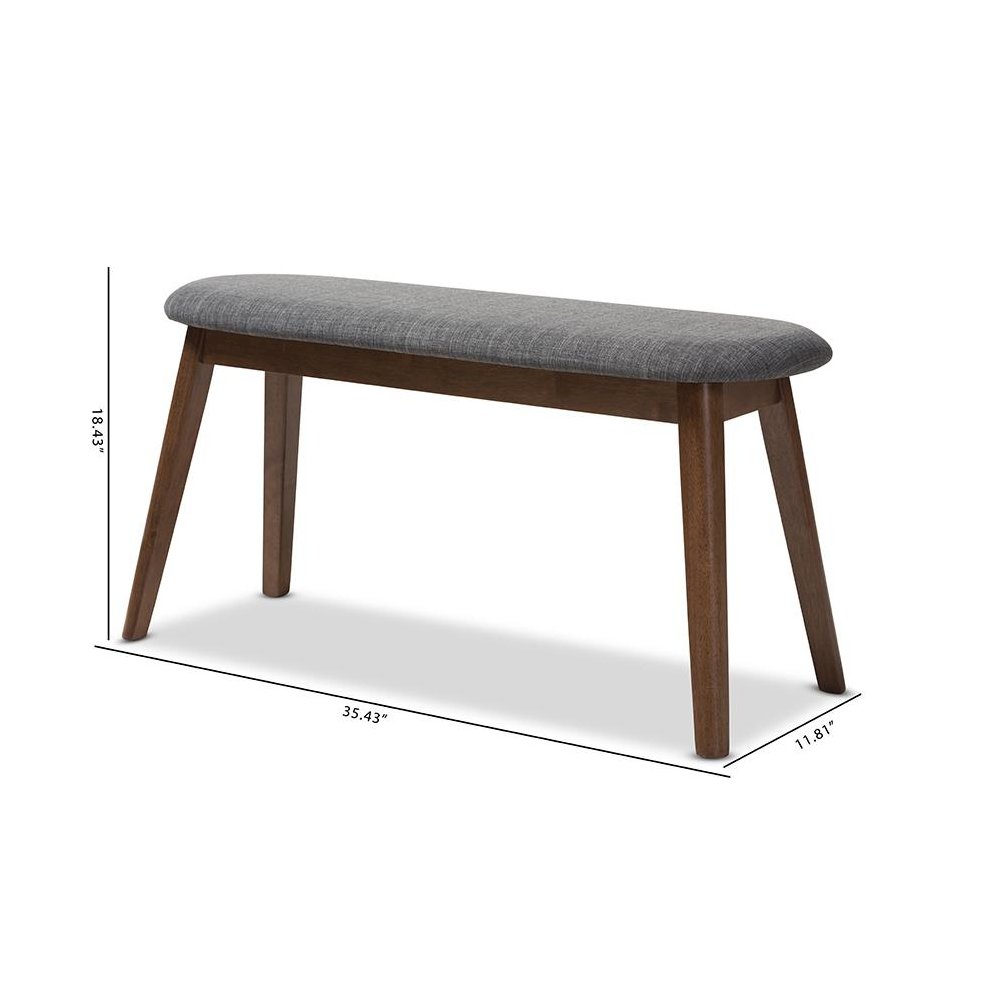 Dark Grey Fabric Upholstered Walnut Finished Wood Bench