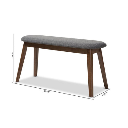 Dark Grey Fabric Upholstered Walnut Finished Wood Bench