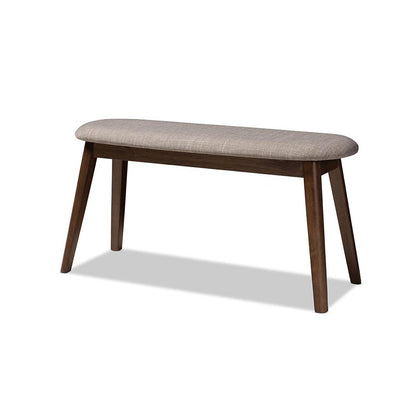 Light Grey Fabric Upholstered Walnut Finished Wood Bench