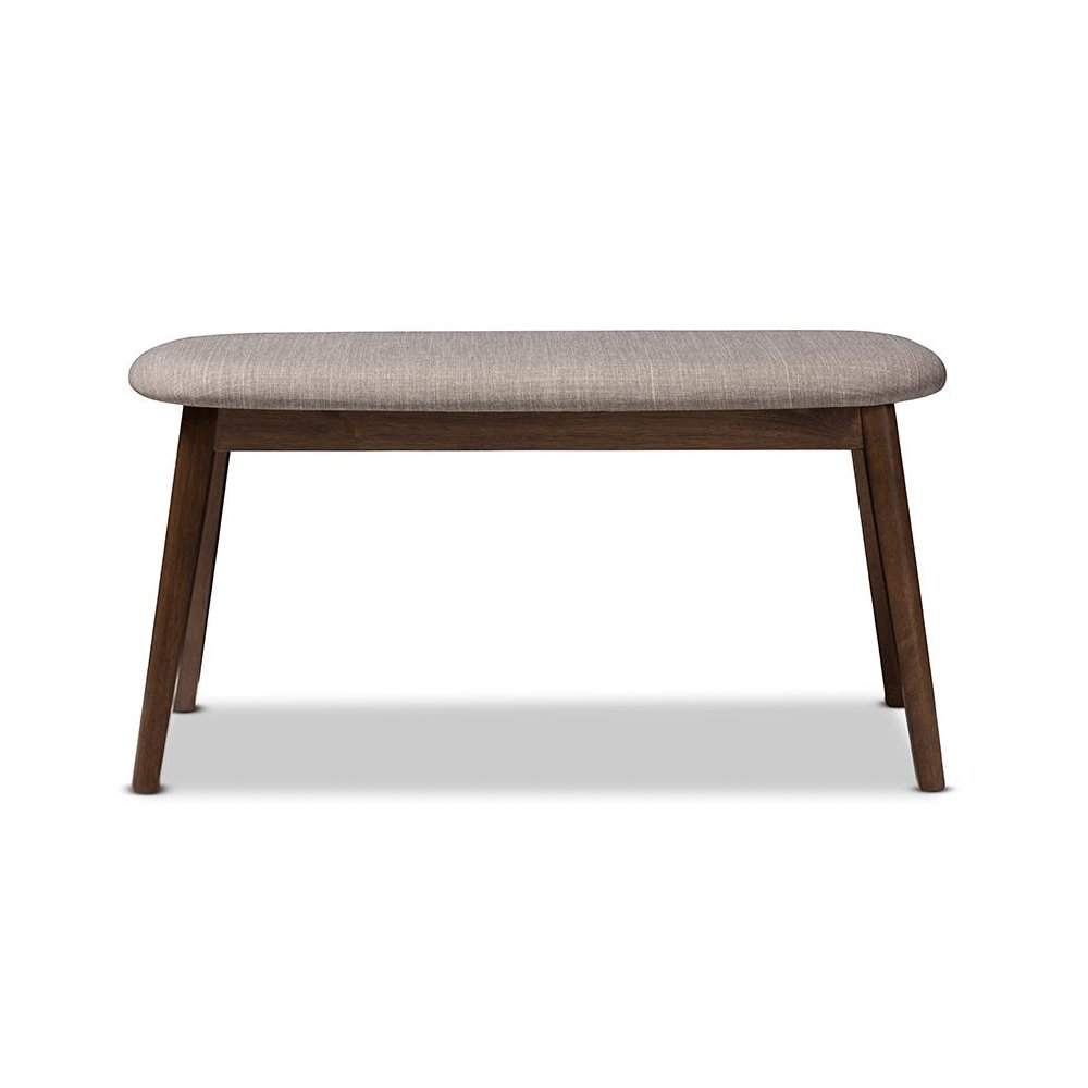 Light Grey Fabric Upholstered Walnut Finished Wood Bench
