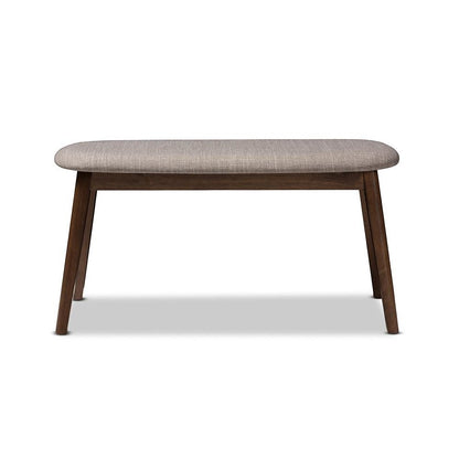 Light Grey Fabric Upholstered Walnut Finished Wood Bench