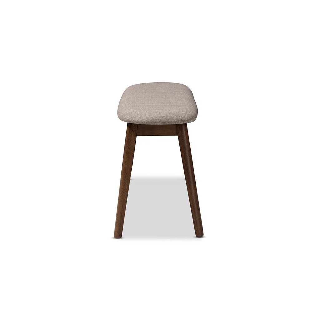 Light Grey Fabric Upholstered Walnut Finished Wood Bench