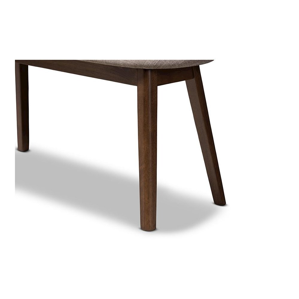 Light Grey Fabric Upholstered Walnut Finished Wood Bench