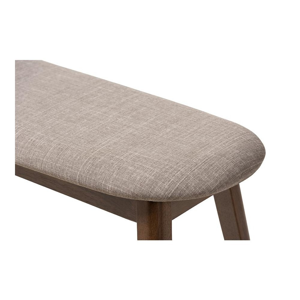 Light Grey Fabric Upholstered Walnut Finished Wood Bench
