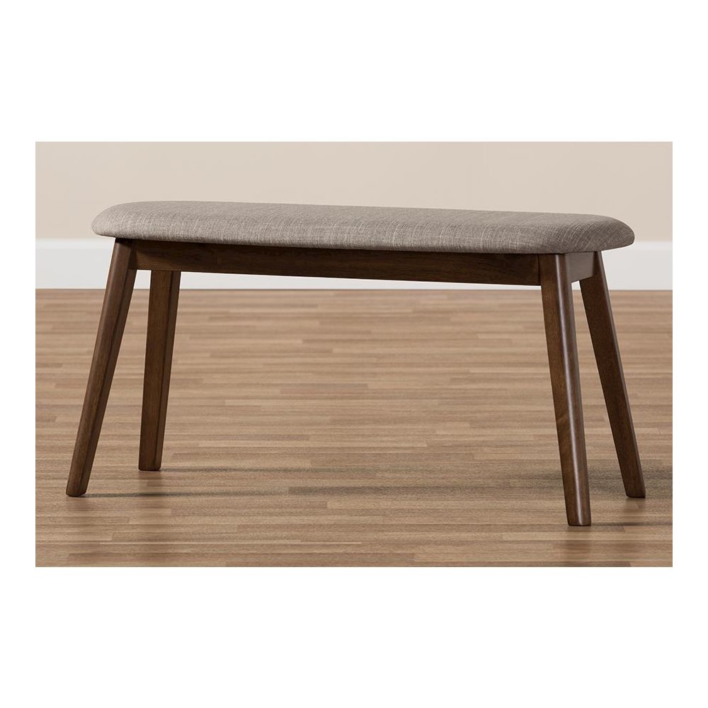 Light Grey Fabric Upholstered Walnut Finished Wood Bench