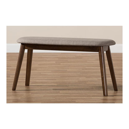 Light Grey Fabric Upholstered Walnut Finished Wood Bench