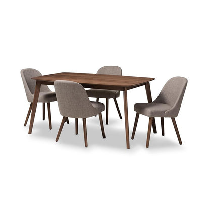 Light Grey Fabric Upholstered Walnut Finished Wood 5-Piece Dining Set
