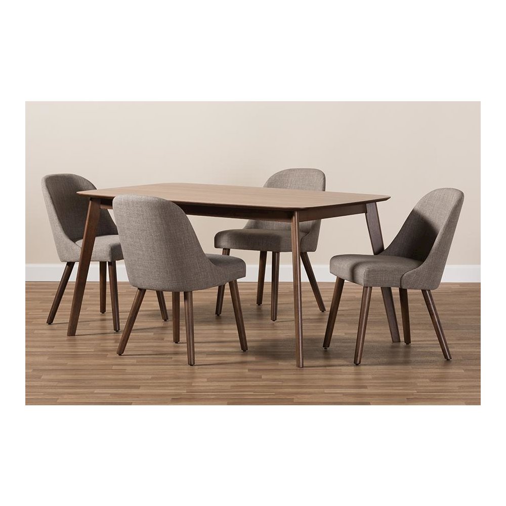 Light Grey Fabric Upholstered Walnut Finished Wood 5-Piece Dining Set