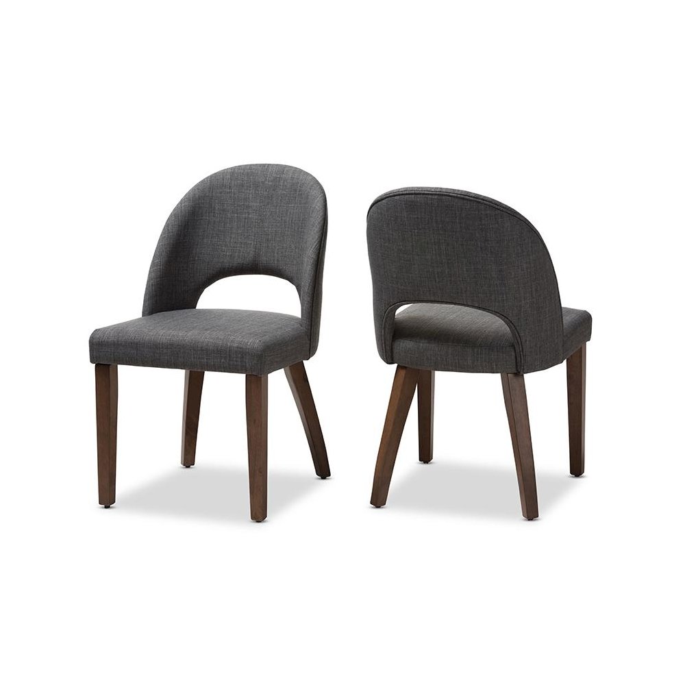 Dark Grey Fabric Upholstered Walnut Finished Wood Dining Chair (Set of 2)