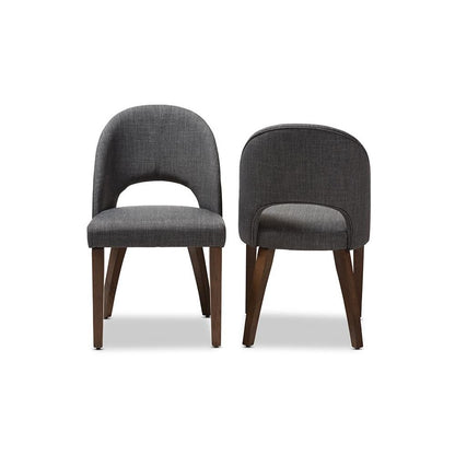 Dark Grey Fabric Upholstered Walnut Finished Wood Dining Chair (Set of 2)