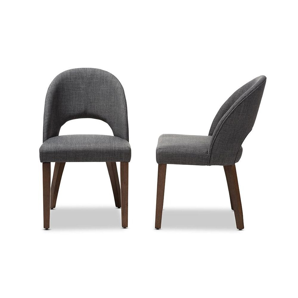 Dark Grey Fabric Upholstered Walnut Finished Wood Dining Chair (Set of 2)