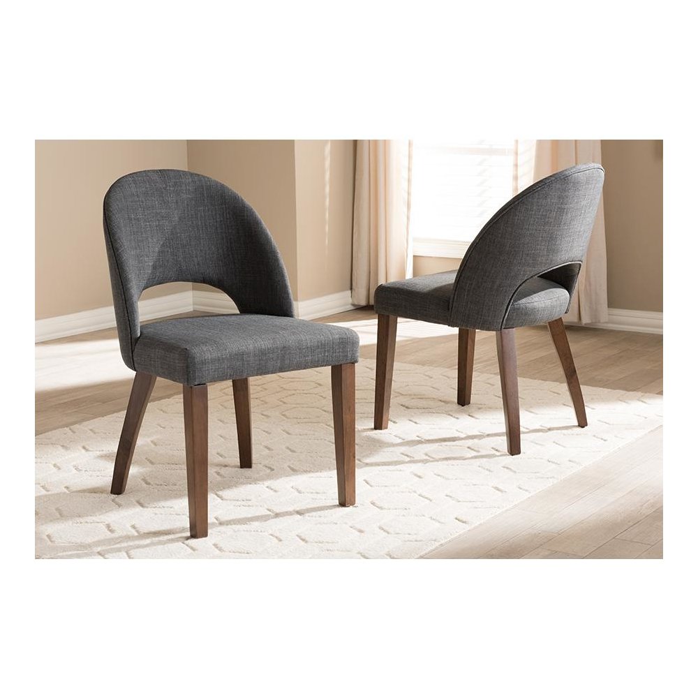 Dark Grey Fabric Upholstered Walnut Finished Wood Dining Chair (Set of 2)