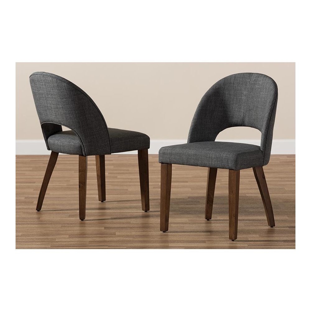 Dark Grey Fabric Upholstered Walnut Finished Wood Dining Chair (Set of 2)