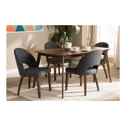 Dark Grey Fabric Upholstered Walnut Finished Wood 5-Piece Dining Set
