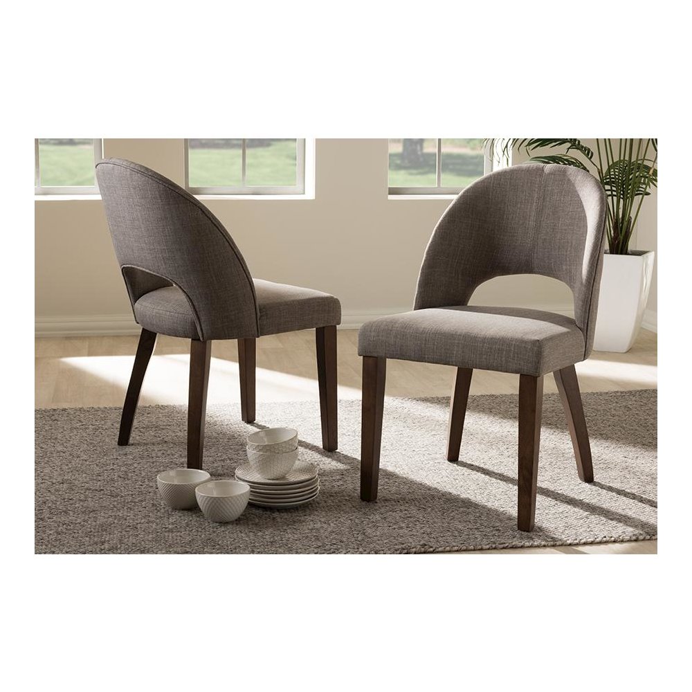 Light Grey Fabric Upholstered Walnut Finished Wood Dining Chair (Set of 2)