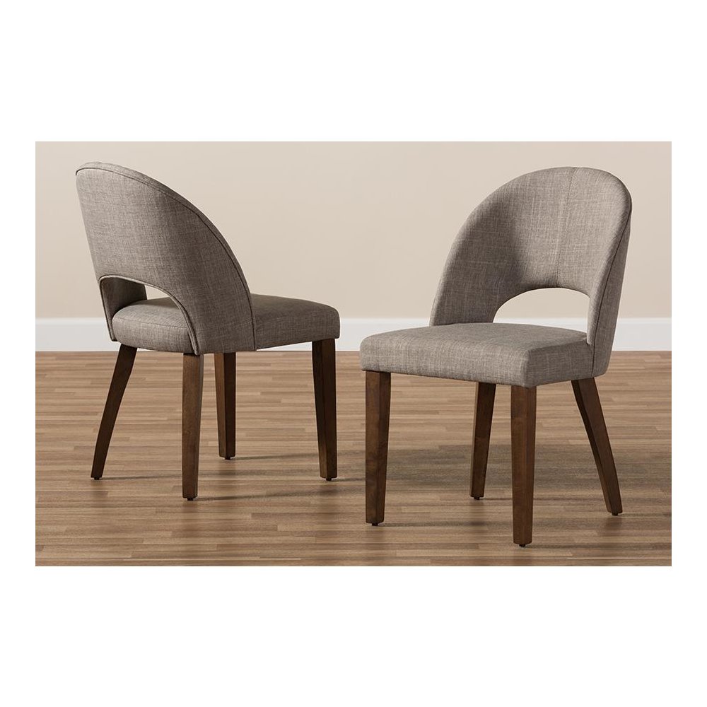 Light Grey Fabric Upholstered Walnut Finished Wood Dining Chair (Set of 2)