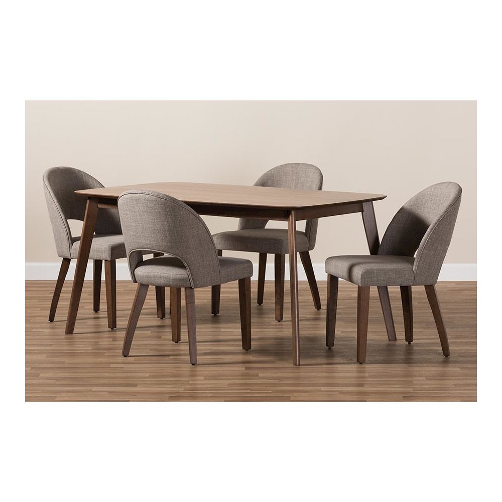 Light Grey Fabric Upholstered Walnut Finished Wood 5-Piece Dining Set
