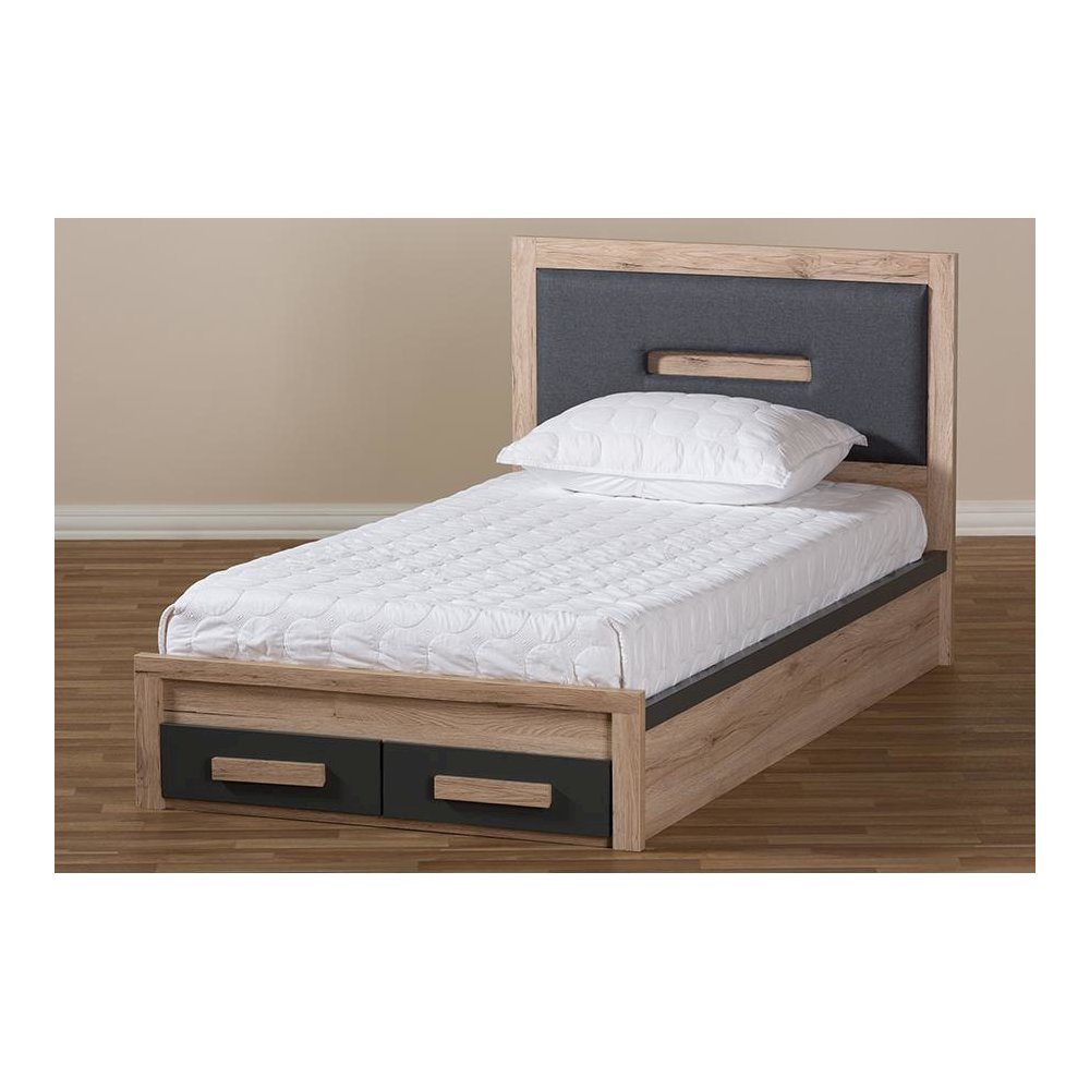 Dark Grey and Light Brown Two-Tone 2-Drawer Twin Size Storage Platform Bed