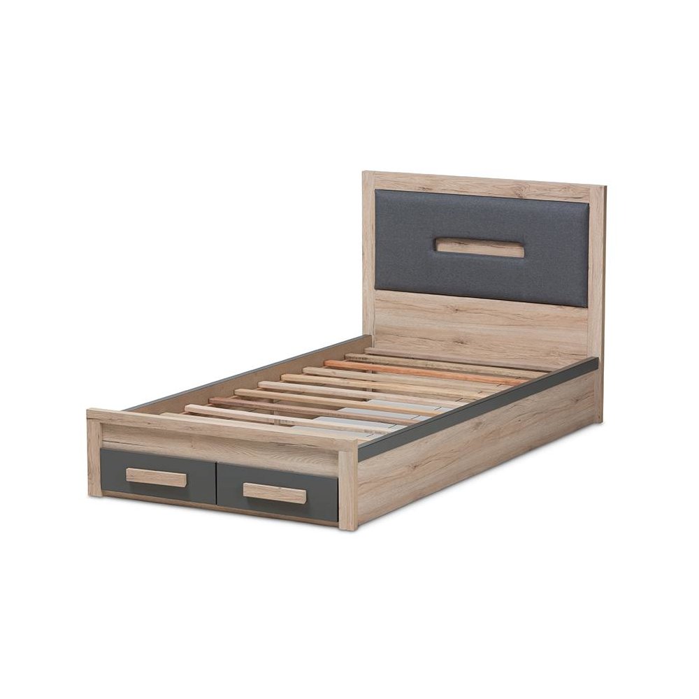 Dark Grey and Light Brown Two-Tone 2-Drawer Twin Size Storage Platform Bed