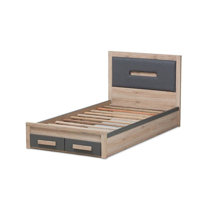 Dark Grey and Light Brown Two-Tone 2-Drawer Twin Size Storage Platform Bed