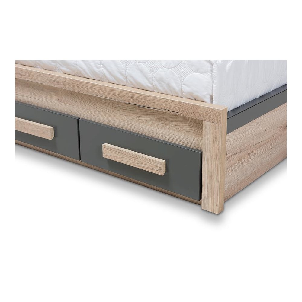 Dark Grey and Light Brown Two-Tone 2-Drawer Twin Size Storage Platform Bed