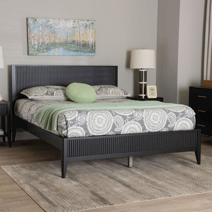 Primrose Mid-Century Black Fluted Wood King Size Platform Bed