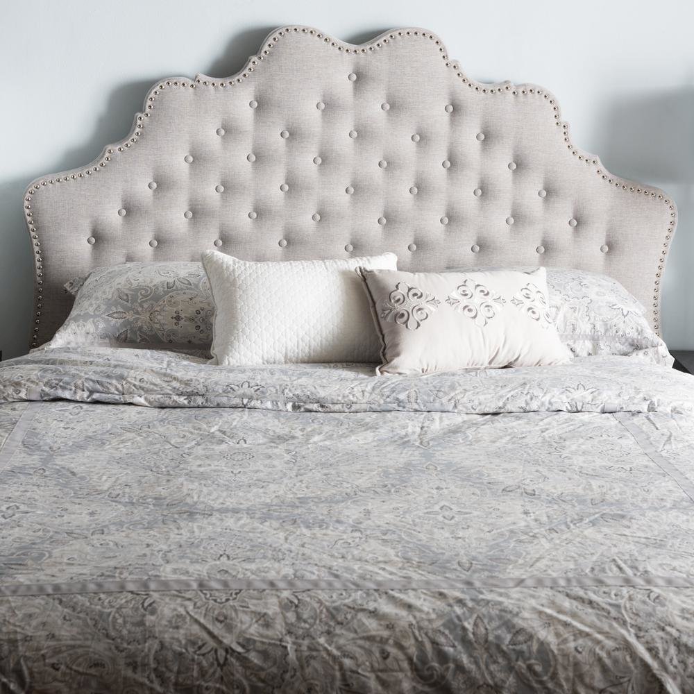 Hilda Modern and Contemporary Greyish Beige Fabric King Size Headboard