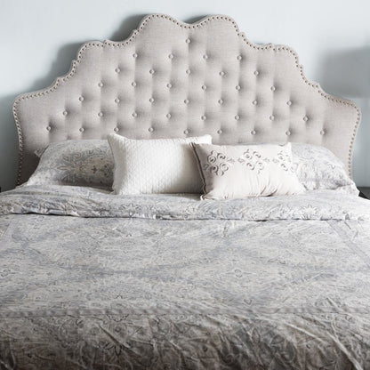 Hilda Modern and Contemporary Greyish Beige Fabric King Size Headboard