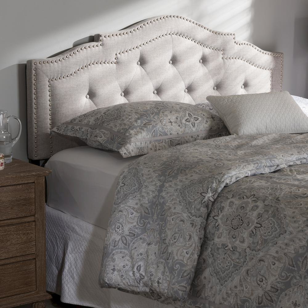 Edith Modern and Contemporary Greyish Beige Fabric King Size Headboard