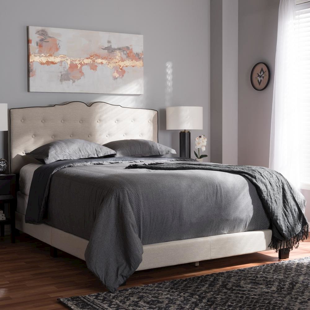 Vivienne Modern and Contemporary Light Beige Fabric Upholstered King Size Bed