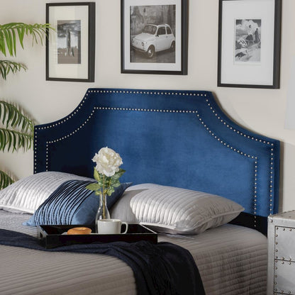 Navy Blue Velvet Fabric Upholstered King Size Headboard