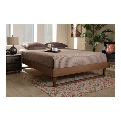 Walnut Brown Finished Wood Queen Size Platform Bed Frame