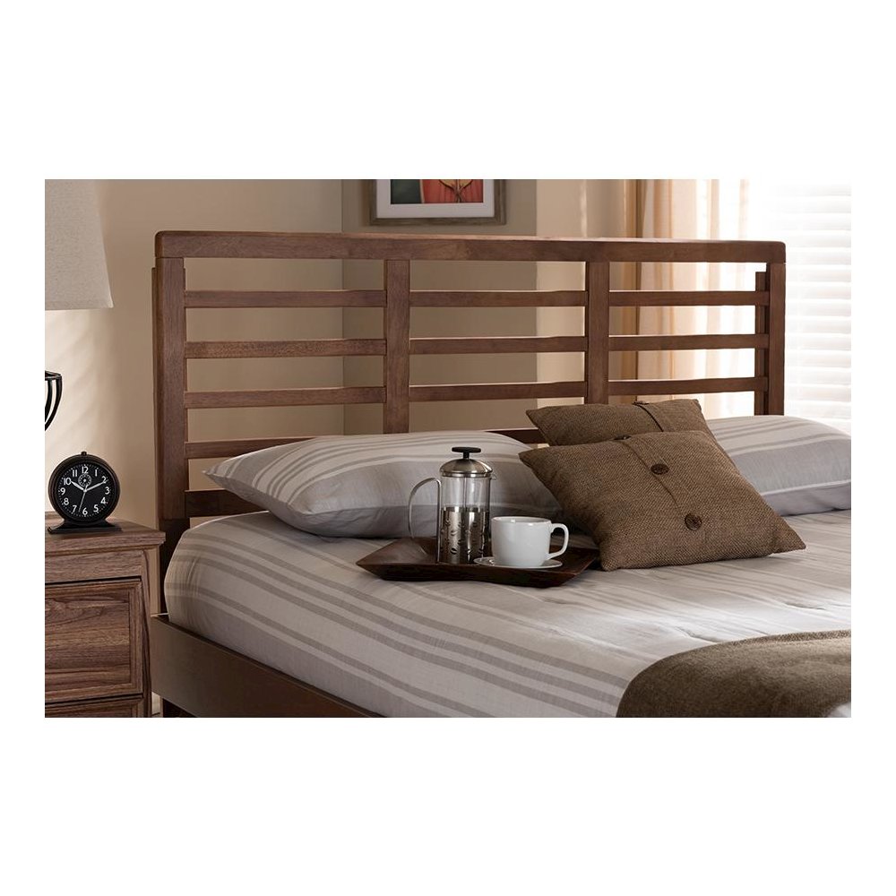 Walnut Brown Finished Wood Queen Size Open Slat Headboard