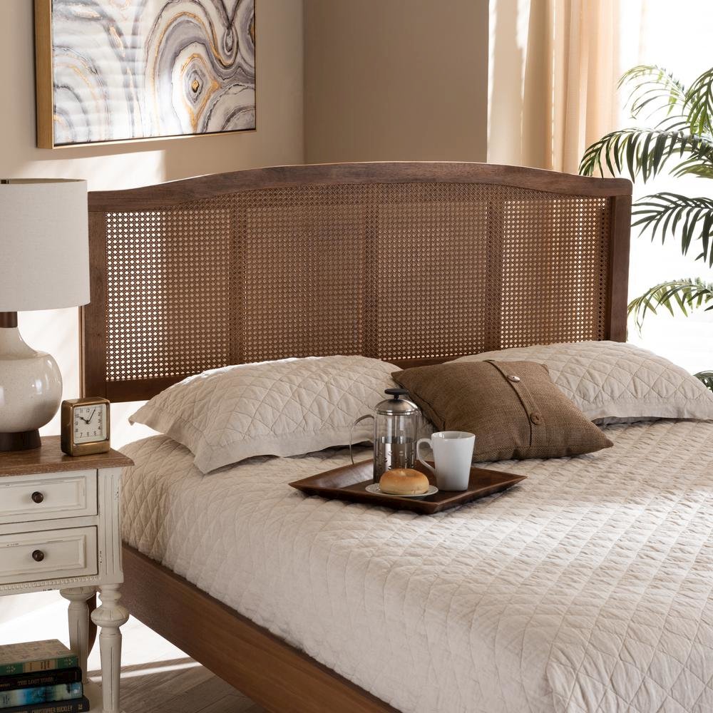 Ash Wanut Finished Wood and Synthetic Rattan King Size Headboard