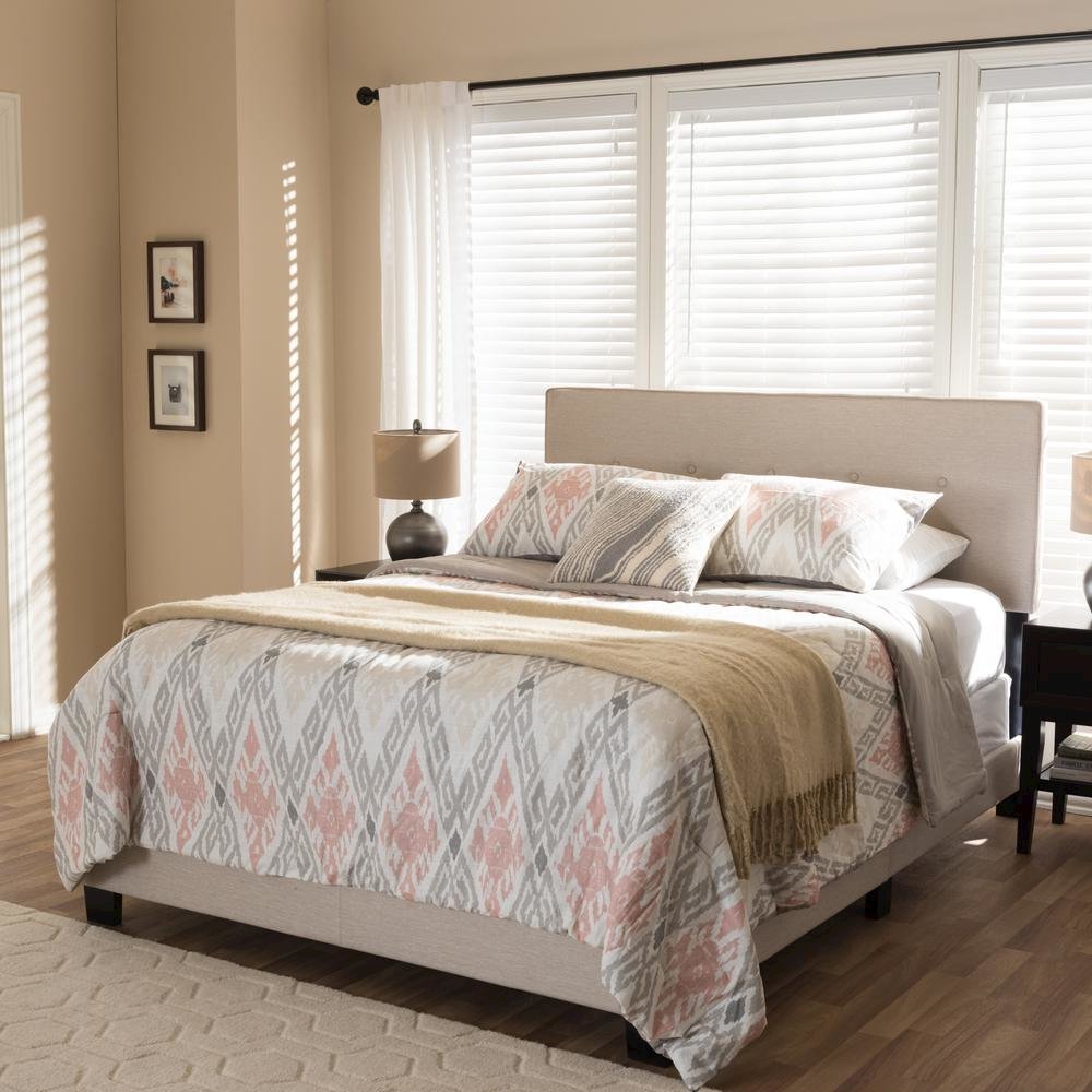 Hampton Modern and Contemporary Light Beige Fabric Upholstered King Size Bed