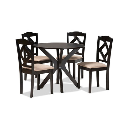 Carlin Sand Fabric Upholstered and Dark Brown Finished Wood 5-Piece Dining Set