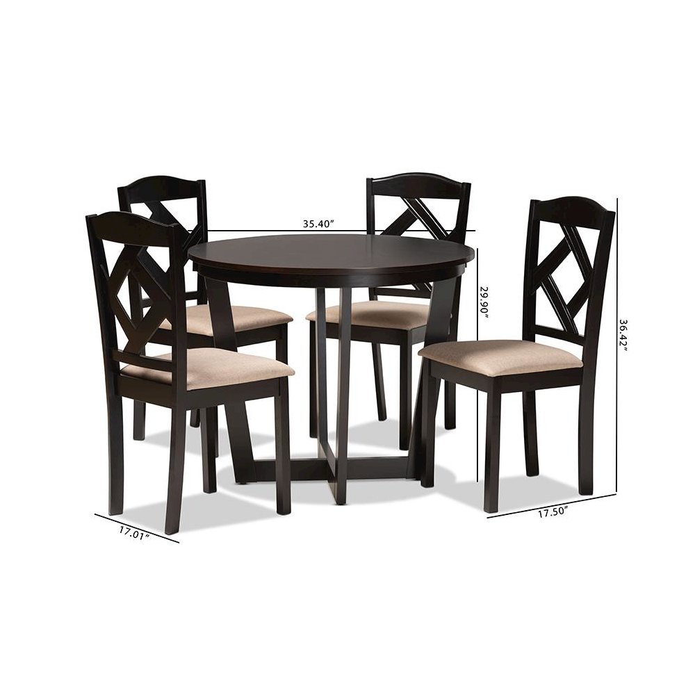 Morigan Sand Fabric Upholstered and Dark Brown Finished Wood 5-Piece Dining Set