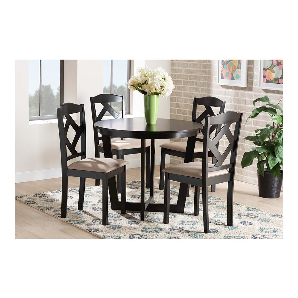 Morigan Sand Fabric Upholstered and Dark Brown Finished Wood 5-Piece Dining Set