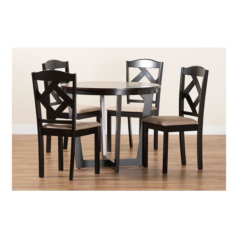 Morigan Sand Fabric Upholstered and Dark Brown Finished Wood 5-Piece Dining Set