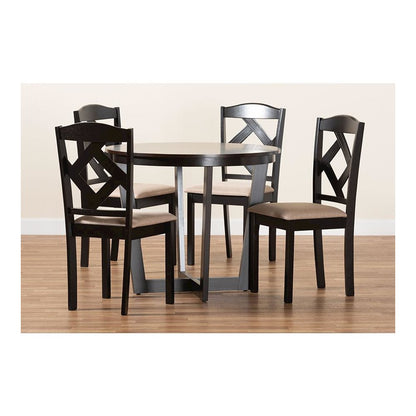 Morigan Sand Fabric Upholstered and Dark Brown Finished Wood 5-Piece Dining Set