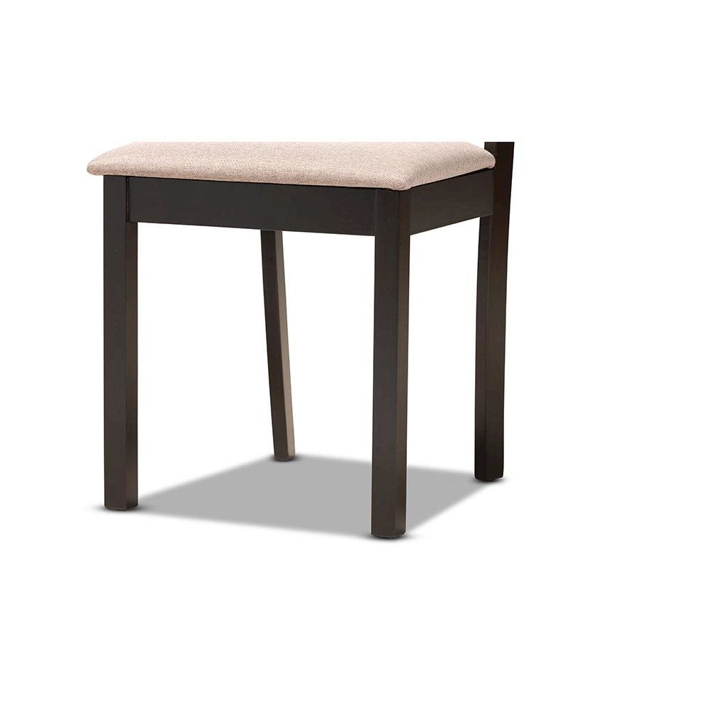Sand Fabric Upholstered and Dark Brown Finished Wood 5-Piece Dining Set