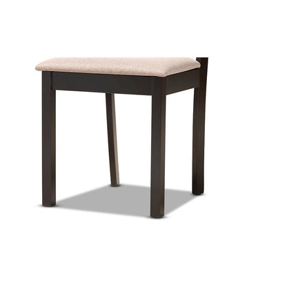 Sand Fabric Upholstered and Dark Brown Finished Wood 5-Piece Dining Set