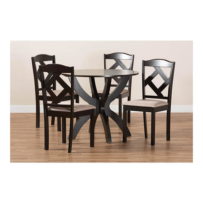 Sand Fabric Upholstered and Dark Brown Finished Wood 5-Piece Dining Set