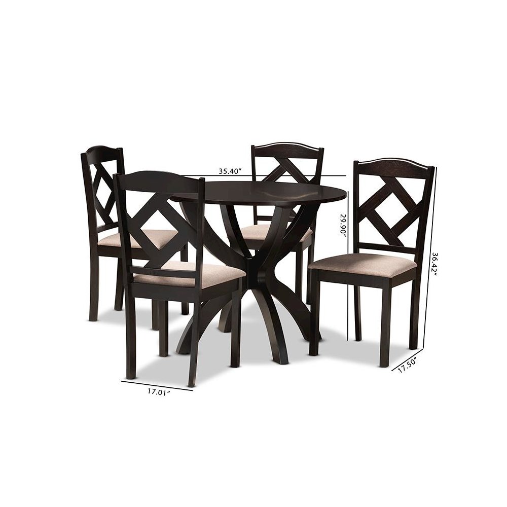 Sand Fabric Upholstered and Dark Brown Finished Wood 5-Piece Dining Set