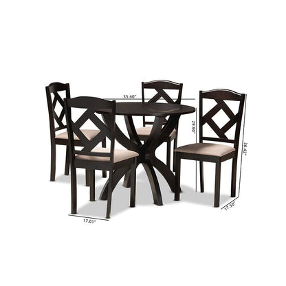 Sand Fabric Upholstered and Dark Brown Finished Wood 5-Piece Dining Set