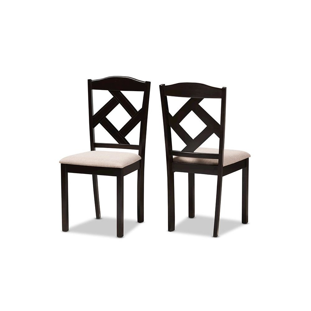 Beige Fabric Upholstered and Dark Brown Finished 5-Piece Dining Set