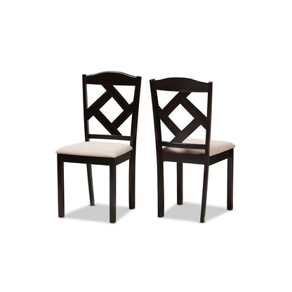 Beige Fabric Upholstered and Dark Brown Finished 5-Piece Dining Set